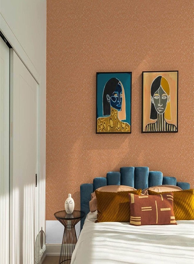Abyssaly Cream Orange Wallpaper Peel and Stick Wallpaper 15.7in X 118in Silk Embossed Self Adhesive Removable Contact Paper for Bedroom Living Room Solid Color Brown Shelf Drawer Liners Paper - Image 2